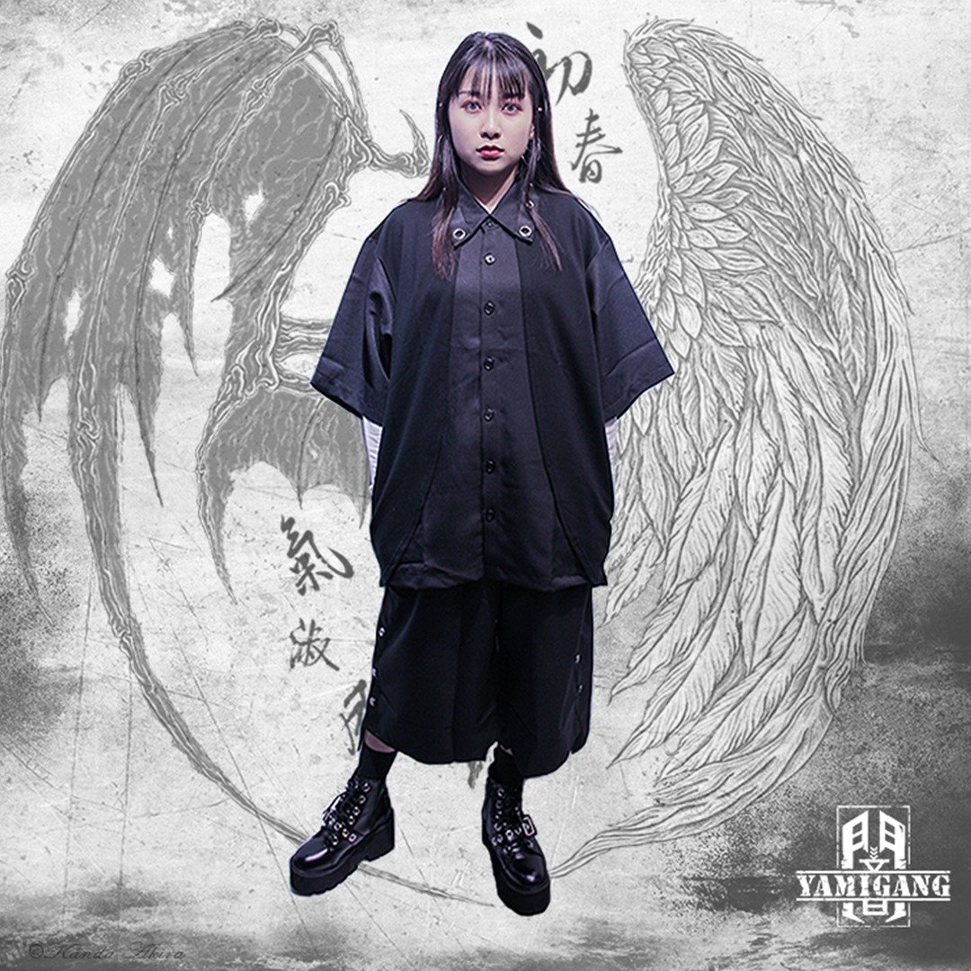 令和–天使与恶魔 衬衫 - 中性连帽卫衣/T 恤 - 棉 黑色