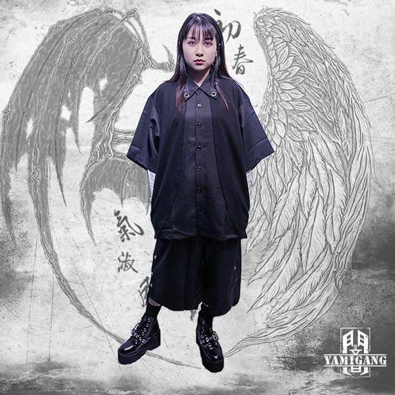 令和–天使与恶魔 衬衫 - 中性连帽卫衣/T 恤 - 棉．麻 黑色