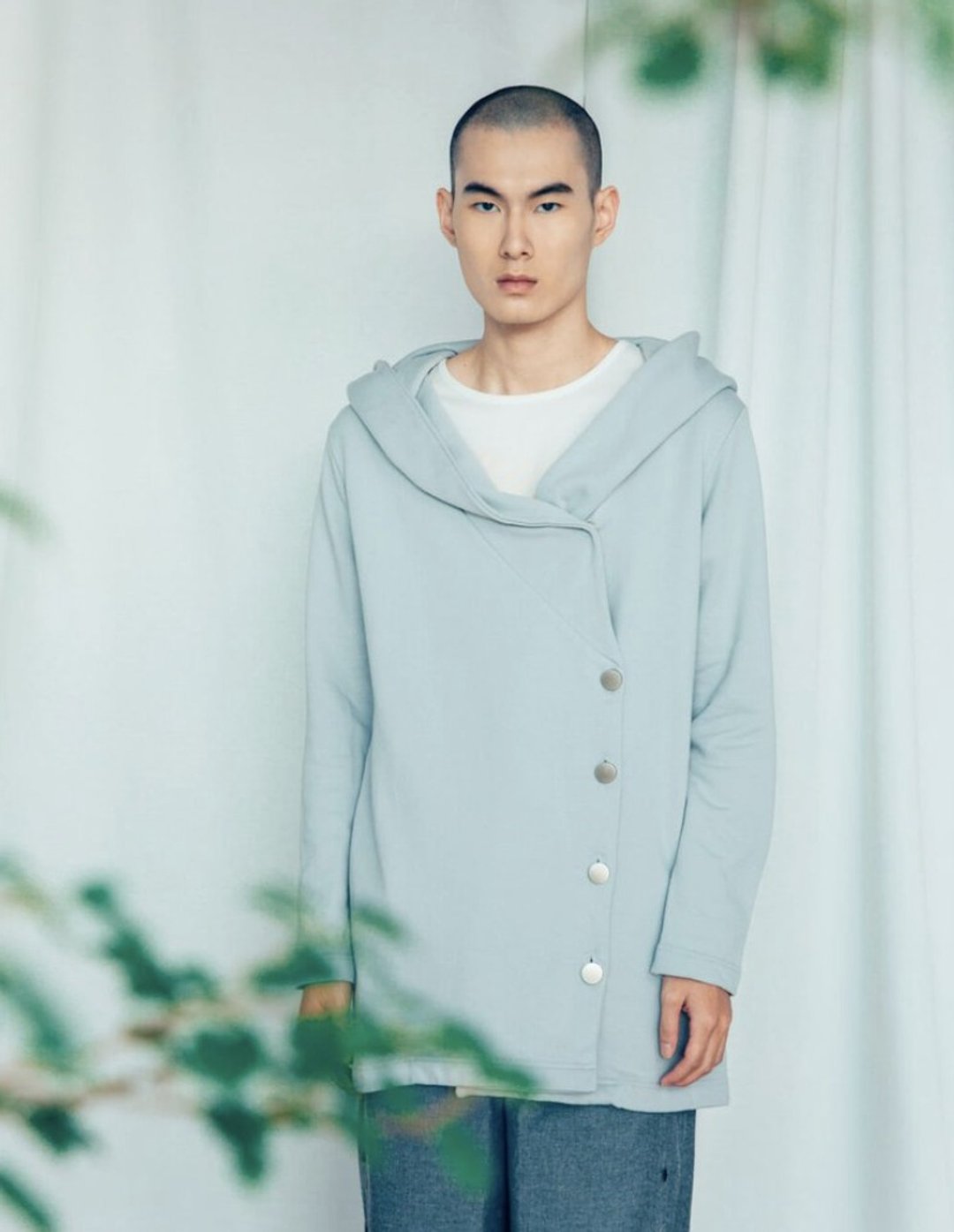 单排扣斜领外套 (黑/灰) Organic Cotton - 男装外套 - 棉 黑色
