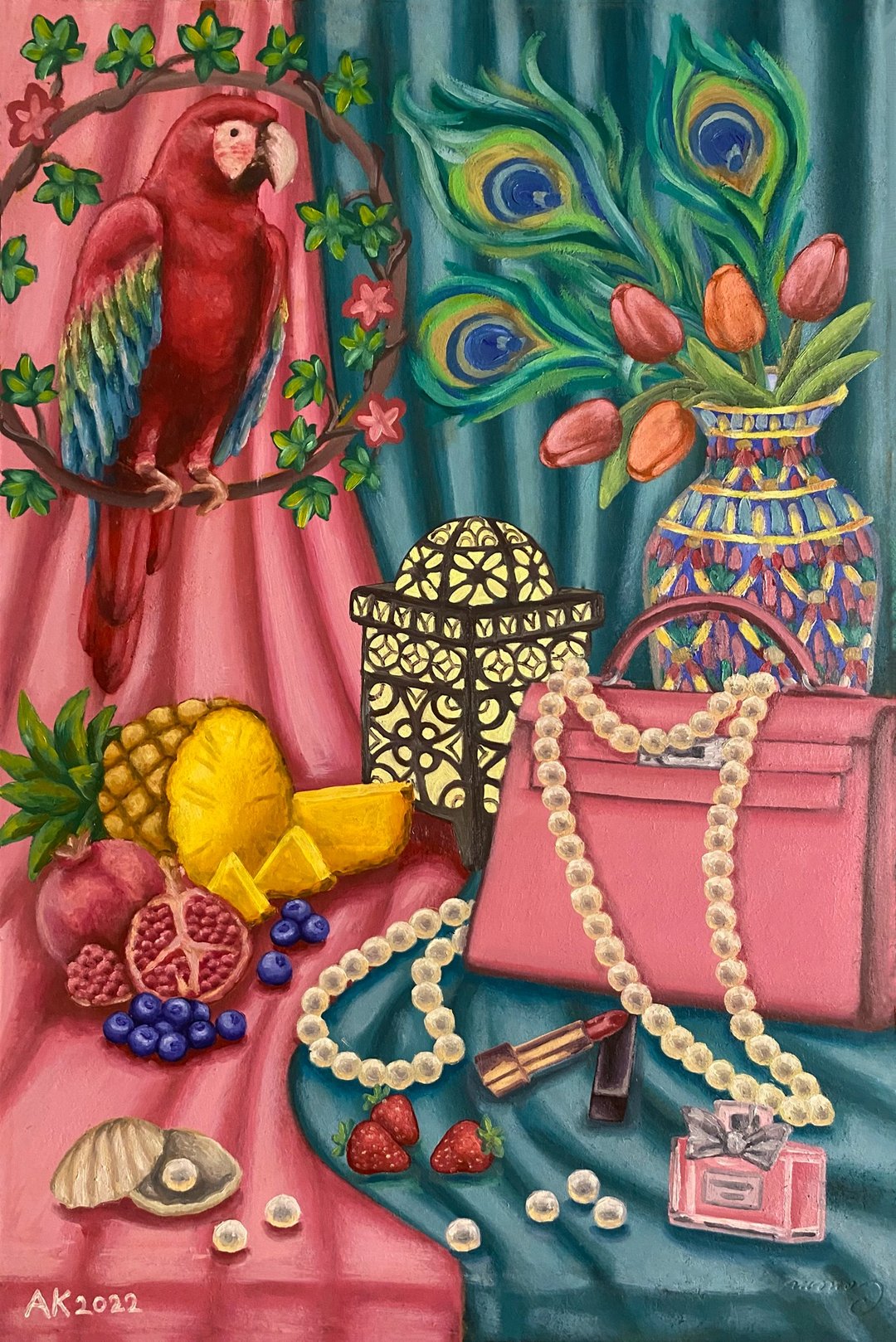 嘉豪，原创油画，布面油画，爱马仕包，鹦鹉雀，时尚 - 墙贴/壁贴 - 其他材质 多色