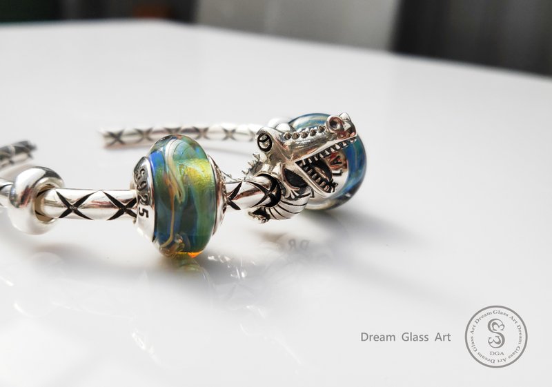 DreamGlassArt*鳄霸鳄鱼隔珠SBB-190417 - 手链/手环 - 其他金属 银色