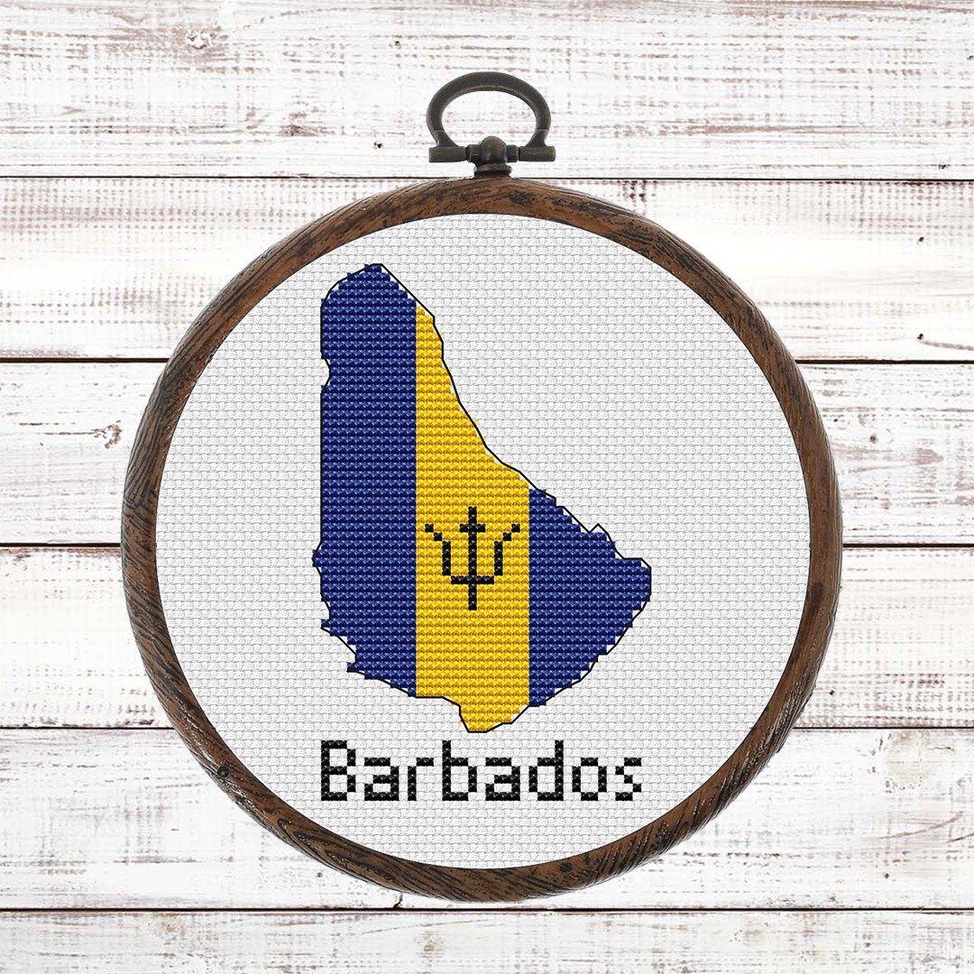 巴巴多斯地图十字绣图案现代，巴巴多斯国旗简易 Xstitch 图表 - 手工艺教程/工具书 - 其他材质 