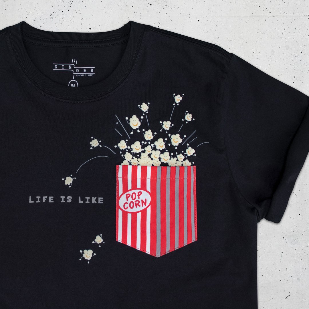 Life Is Like Popcorn 中性 T恤 - 黑色. - 中性连帽卫衣/T 恤 - 棉 黑色