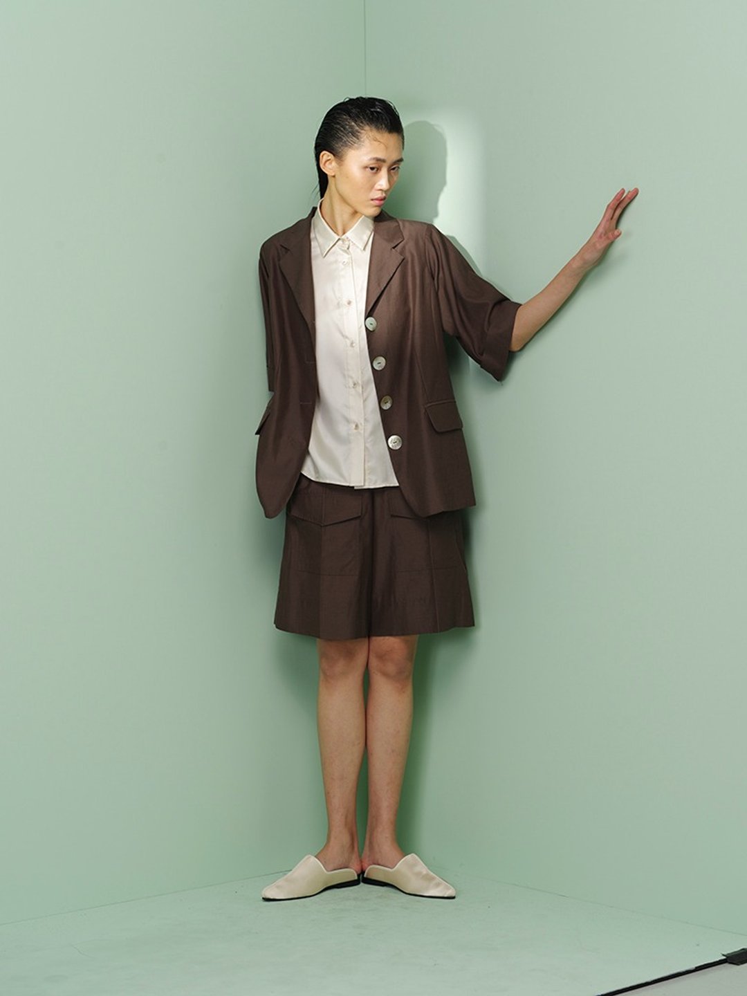 UUIN_咖啡色五分袖西装外套 - 女装西装外套/风衣 - 棉 咖啡色