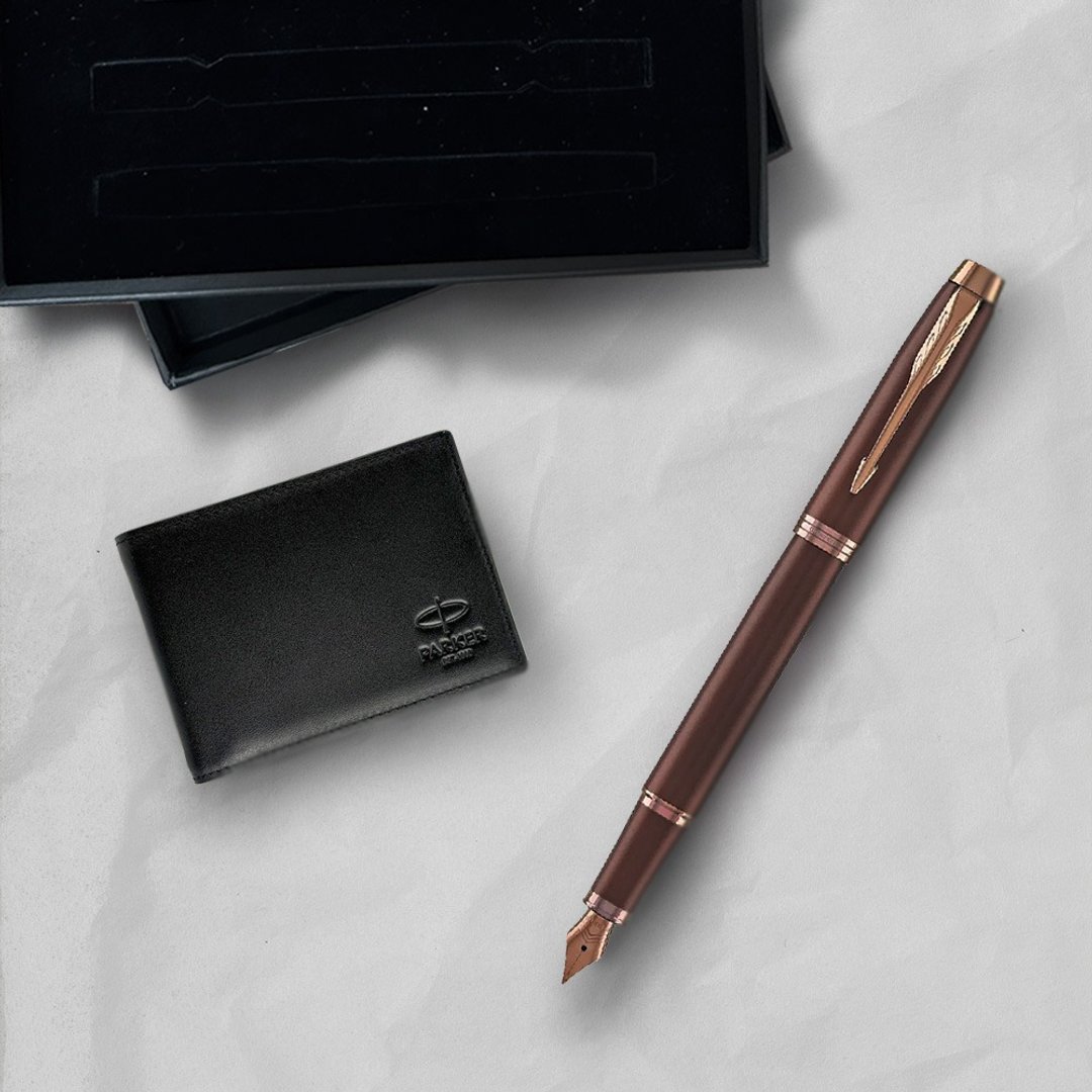 PARKER 派克 新IM金属系列 酒棕红 钢笔  牛皮短夹礼盒  免费刻字 - 钢笔 - 其他材质 红色