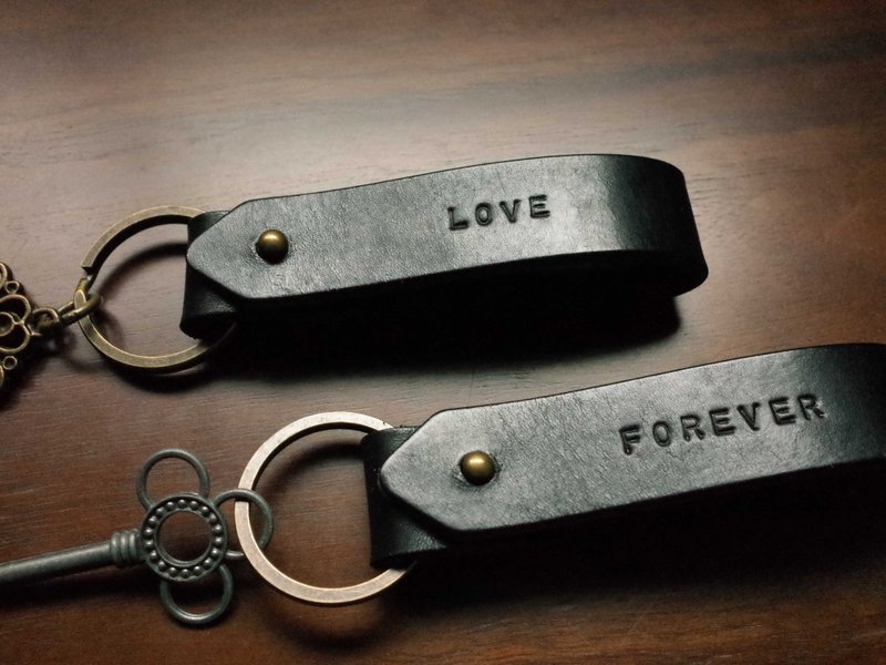 定制化情人 闺蜜 姊妹 黑色牛皮钥匙圈组 - 钥匙链/钥匙包 - 真皮 黑色