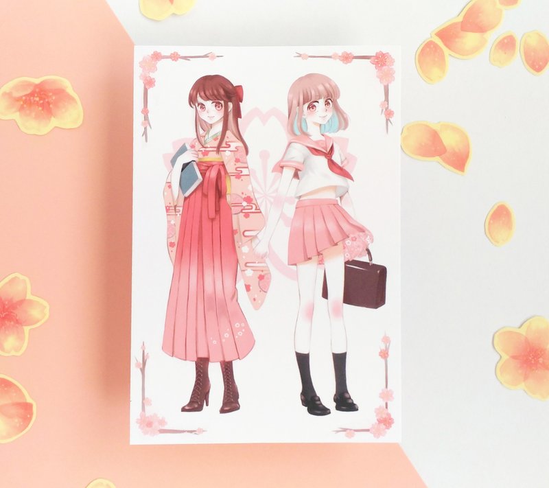 樱花少女明信片 - 卡片/明信片 - 纸 粉红色