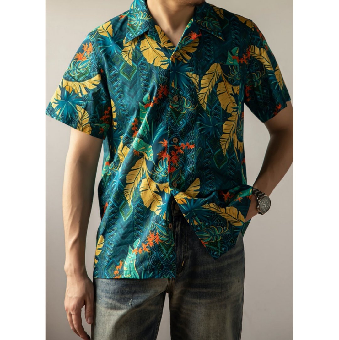 现货 SALE 夏威夷衬衫 海岛印花 短袖衬衫 度假休闲 Aloha Shirt - 男装衬衫 - 棉 绿色