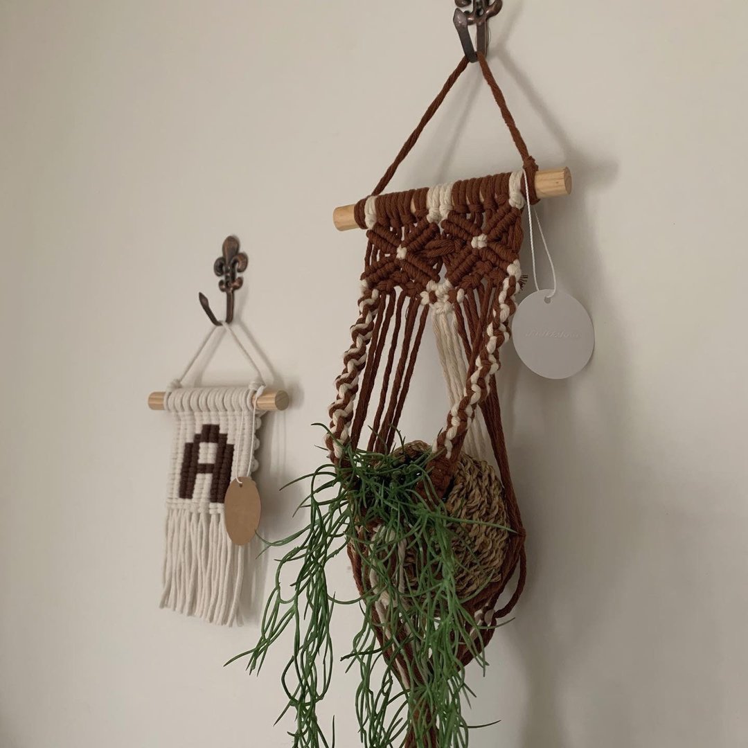 Macrame 编织巧克力牛奶植物收纳吊饰 - 摆饰 - 棉 白色