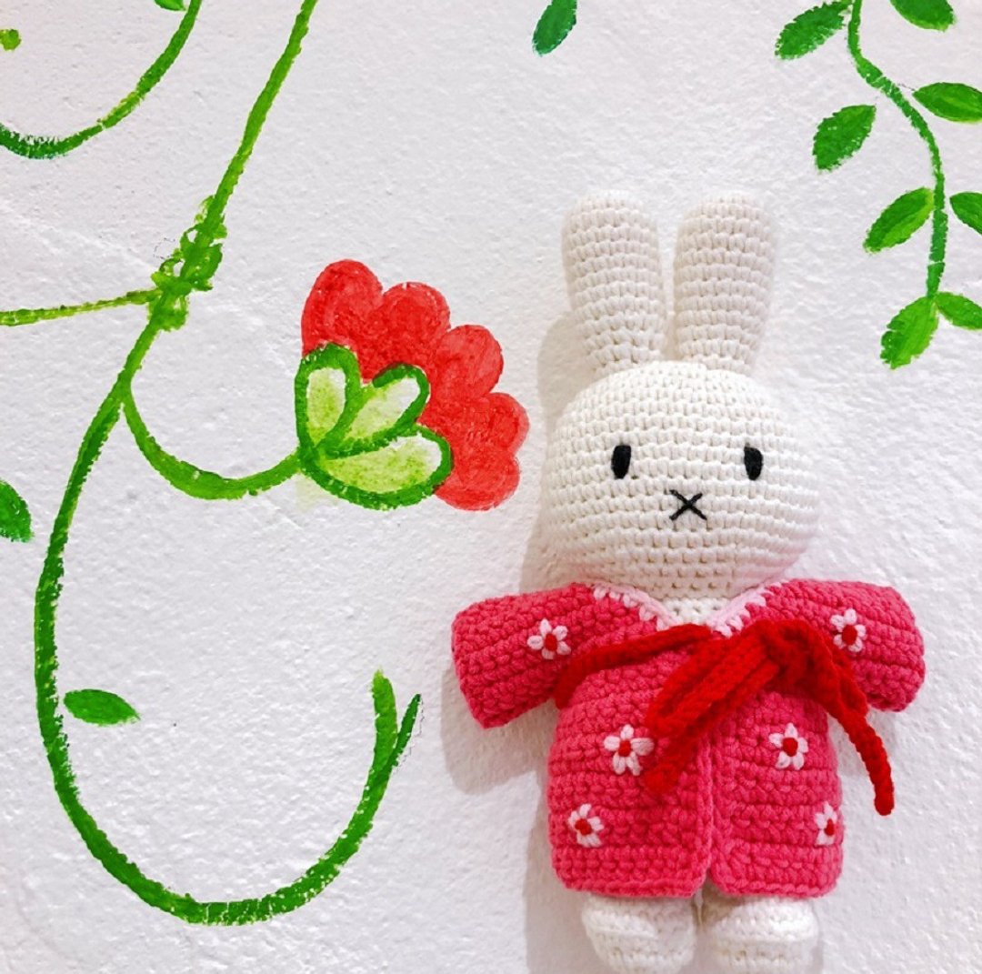 荷兰 Just Dutch | Miffy 米飞兔 编织娃娃和她的和服 - 玩偶/公仔 - 棉 粉红色