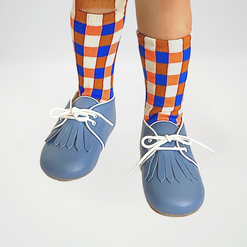 童鞋 Derby(滚边款)羊皮  鞋带 梦幻蓝 - 芭蕾鞋/娃娃鞋 - 真皮 蓝色