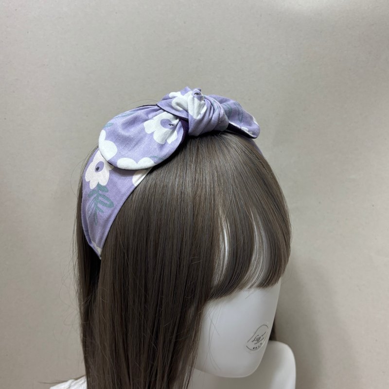 紫雾花朵 | 蝴蝶结发箍 - 发饰 - 棉．麻 白色