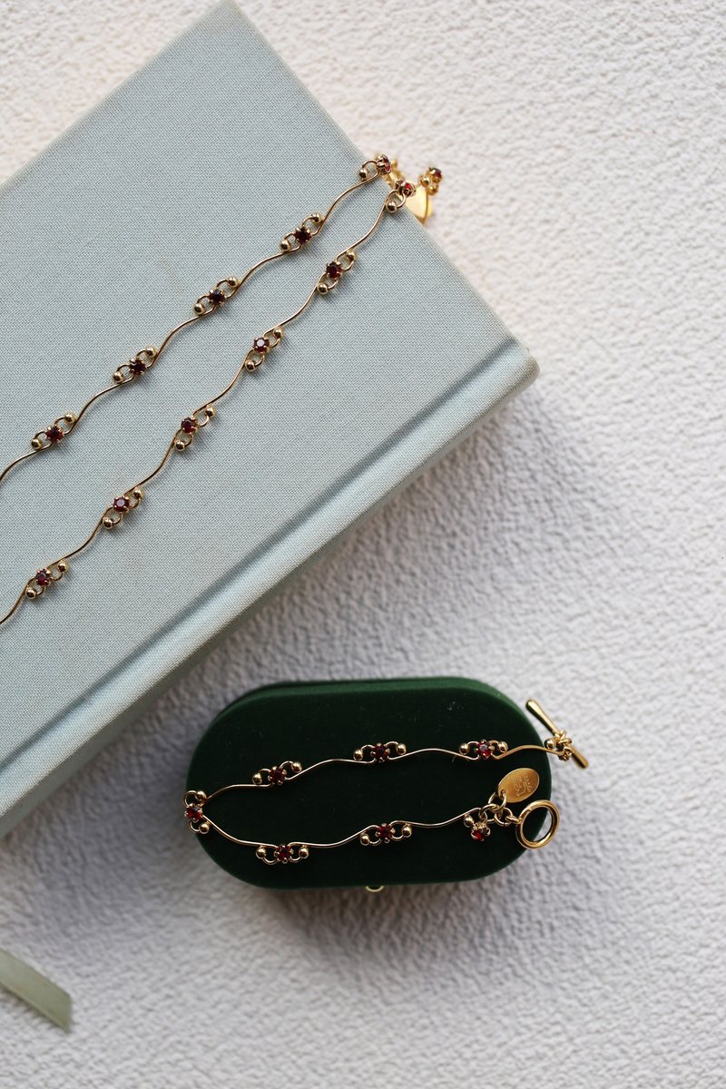 Vintage复古酒红锆石 曲线项链 颈链 手链 - 项链 - 铜/黄铜 