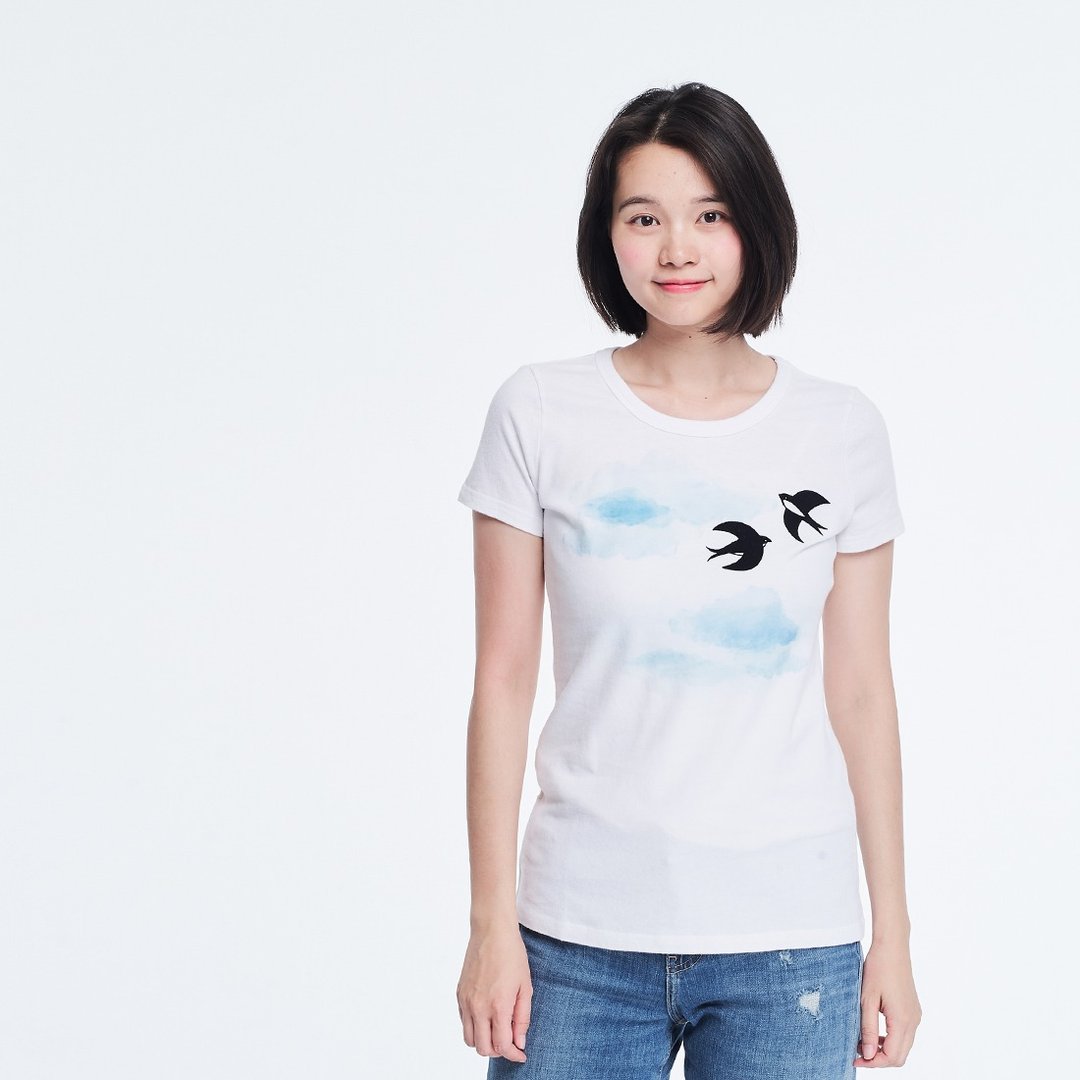 春燕來了 短袖 蜜桃棉 女T 純白 - 女装 T 恤 - 棉 白色