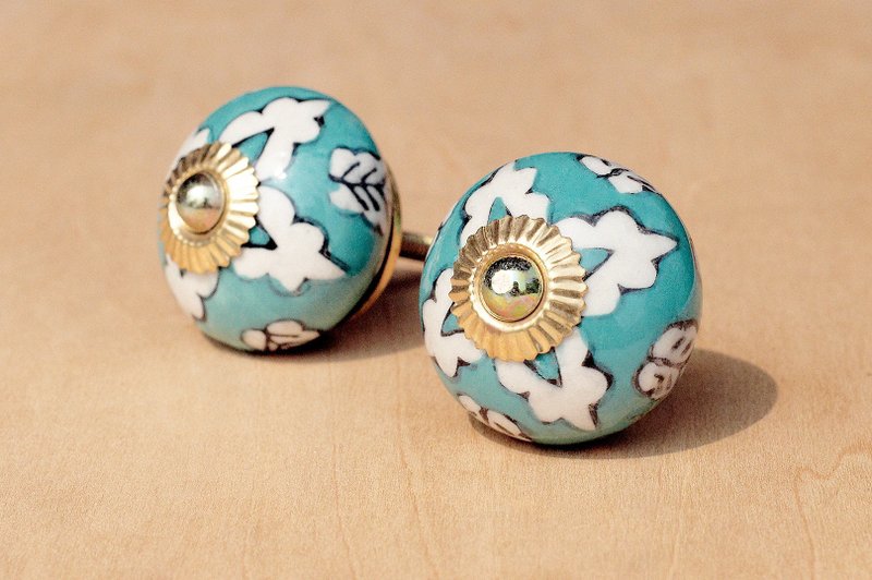 英式复古手绘陶瓷手把/陶瓷门把/陶瓷窗户门把/工业风门把-蓝色花 - 花瓶/陶器 - 陶 蓝色