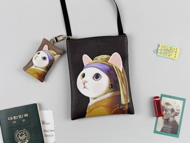 Jetoy,甜蜜猫 直立 侧背包_Pearl earring J1711201 - 手拿包 - 其他材质 蓝色