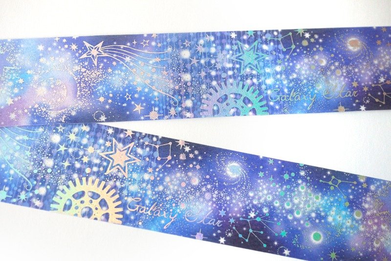 烫金款-暗夜 纸胶带(烫雷射银)-3.5cmx10M(20cm循环图)自带离形纸 - 纸胶带 - 纸 蓝色