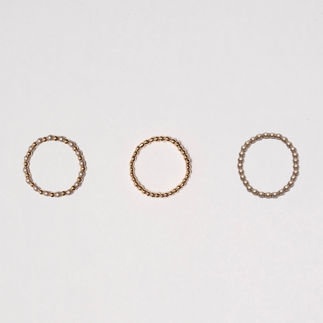 The breaking dawn-Ring Set-三入一组手工制香槟金珍珠弹力戒指 - 戒指 - 其他材质 咖啡色