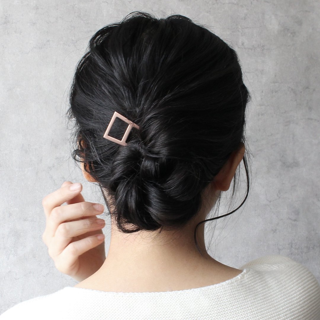 KANZASHI Hair pin 【Basic / Square / Pink Gold】 - 发饰 - 其他金属 粉红色