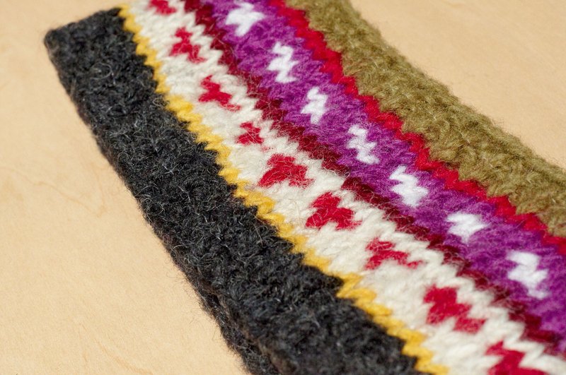 圣诞礼物 限量一件 / 手工羊毛编织缤纷发带/ 纯羊毛编织发带 / boho headband / 钩织发带 / 内刷毛编织发带 - 葡萄 抹茶 缤纷东欧图腾 - 发饰 - 羊毛 多色