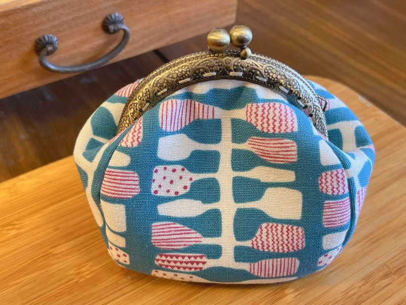 摇摇沙铃.蓝绿 - 手缝口金零钱包 - 零钱包 - 棉．麻 蓝色