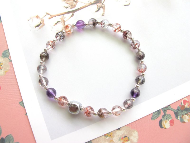 5.5mm超七 x 天铁 x 925银饰 【铁粉丸子】- 手创天然石系列 - 手链/手环 - 水晶 多色