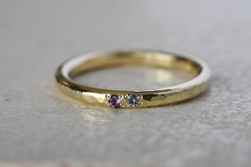 堆叠的往昔物语：紫水晶与海蓝宝 - 戒指 - 其他金属 金色