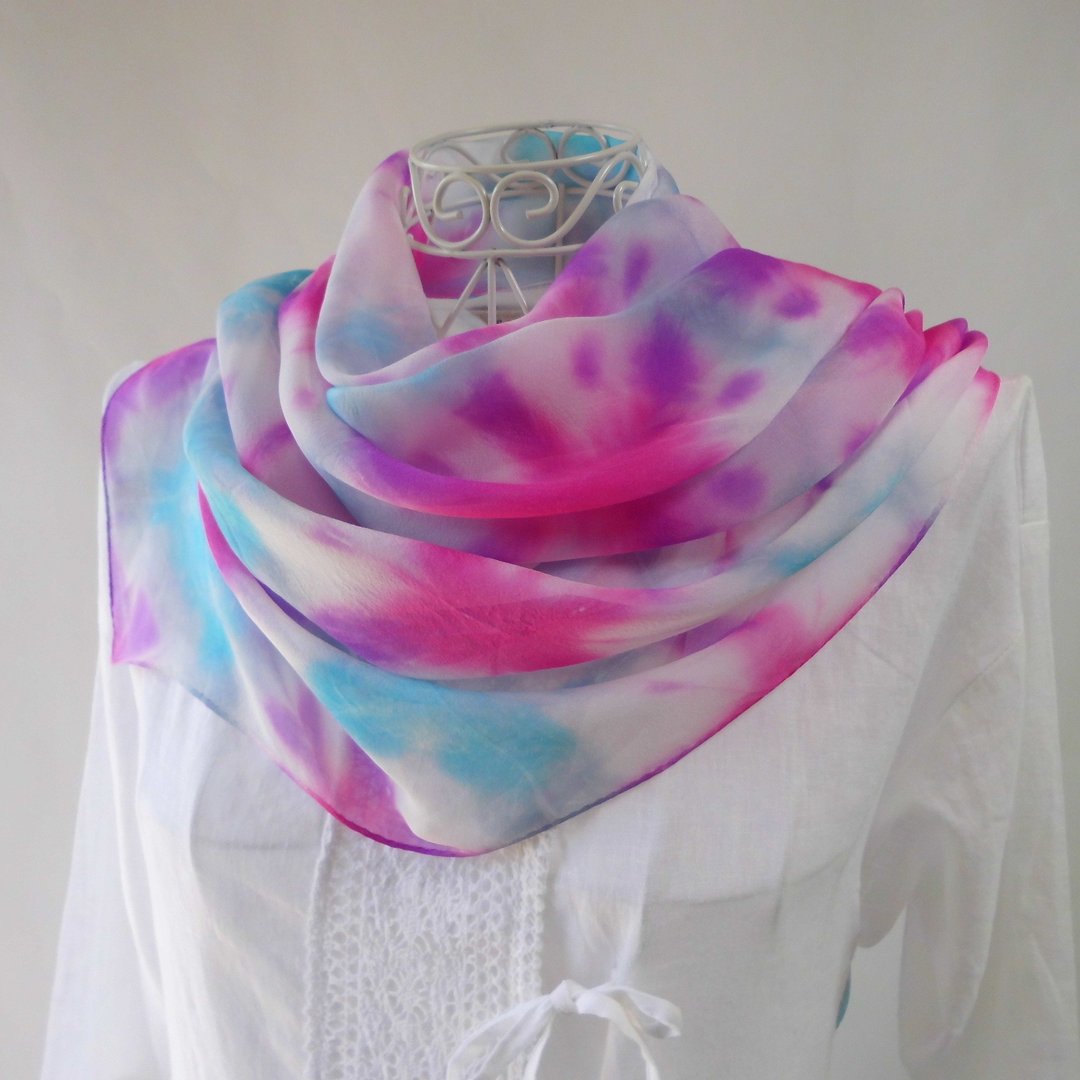Tie-dye, silk chiffon, festival music _1, stole - 围巾/披肩 - 丝．绢 紫色