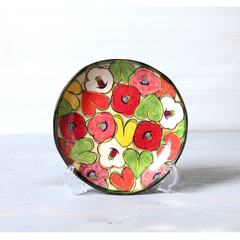 Overglaze dish of camellia (yellow leaves) - 花瓶/陶器 - 陶 多色