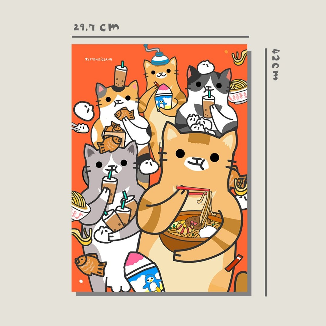 原创A3海报/一群吃货猫/原创设计/猫咪/A3海报/装饰画/ - 海报/装饰画/版画 - 纸 