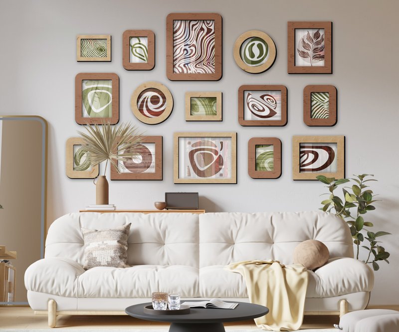 大型相框拼贴画 壁挂式木质相框套装 家居装饰画廊 - 墙贴/壁贴 - 木头 多色