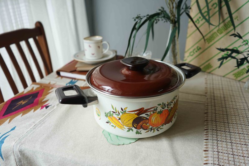 日本杂货-昭和时代全新品-每日五蔬果珐琅硬质两手锅 - 锅具/烤盘 - 珐琅 咖啡色