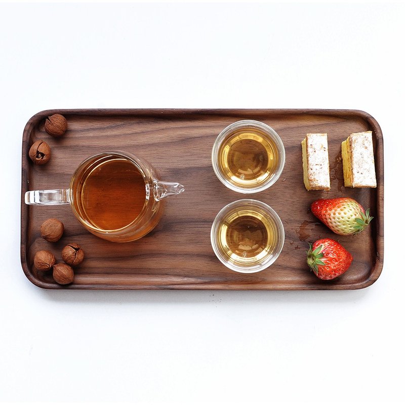 黑胡桃木水果盘长方盘整木无拼接日式茶盘托盘餐具 - 浅碟/小碟子 - 木头 
