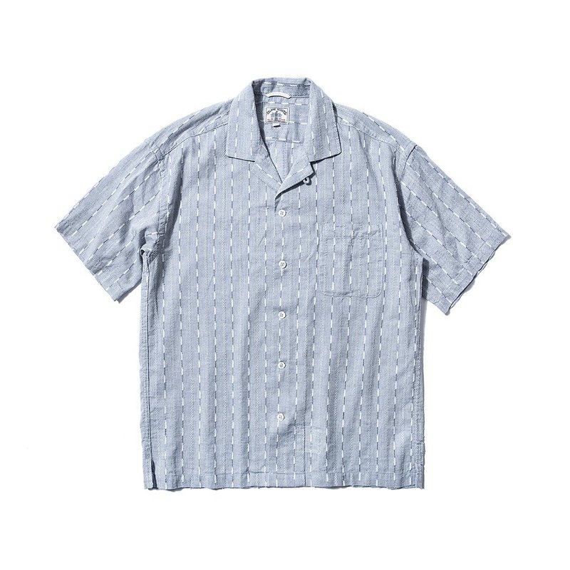 ISLAND SCOUTS 复古麻棉夏威夷衬衫系列 -复古蓝色提花条 - 男装衬衫 - 棉．麻 蓝色