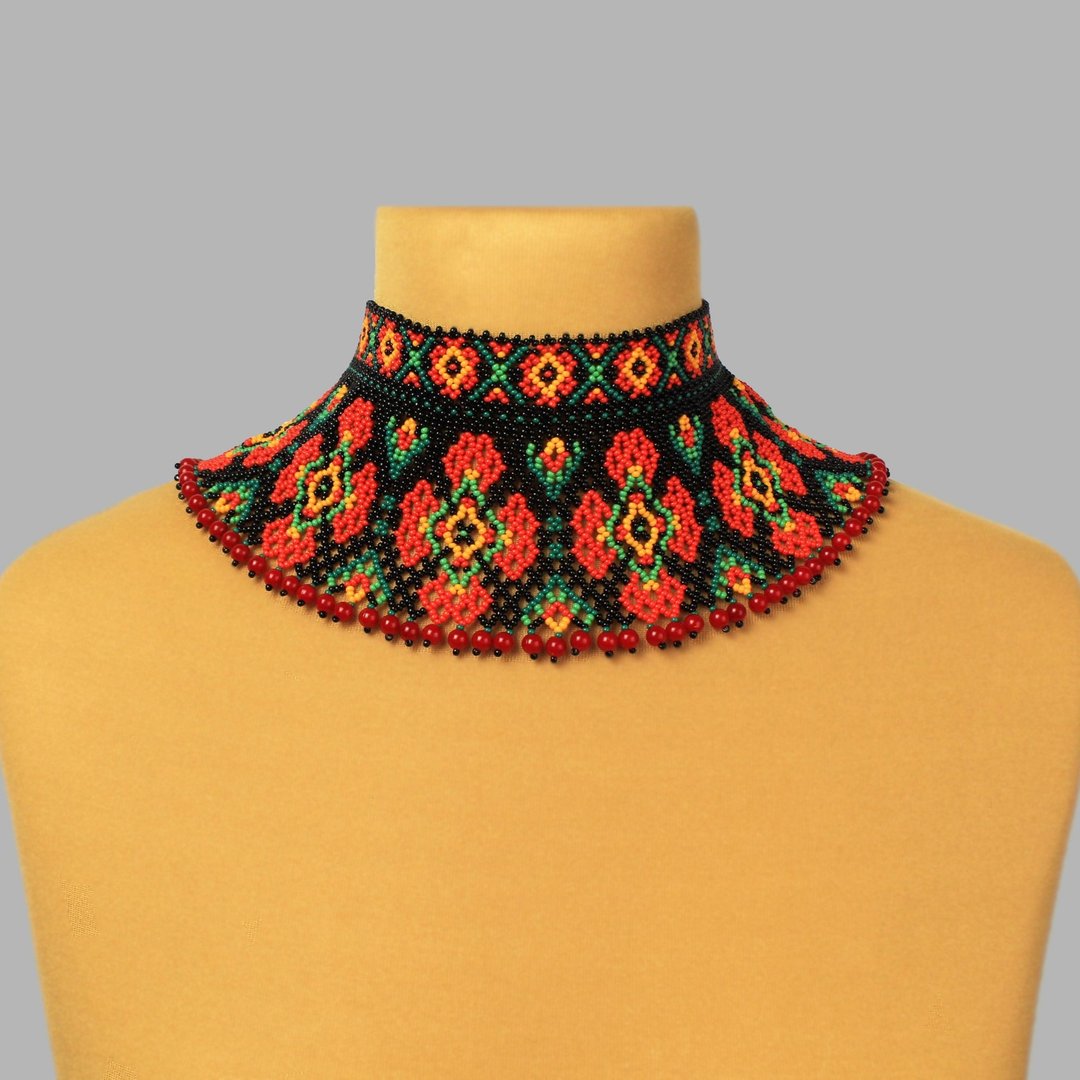 Bead necklace Ukraine traditional jewelry - 项链 - 玻璃 红色