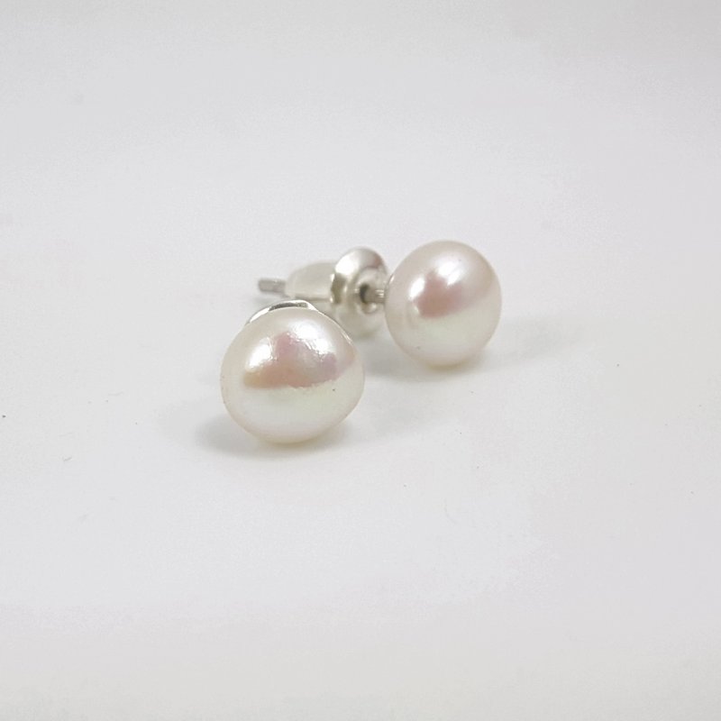 E11款-纯银淡水珍珠耳针(1对) - 耳环/耳夹 - 其他金属 多色