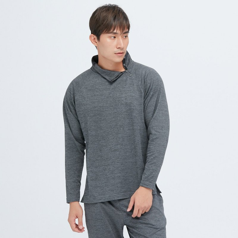 不可退换 /复苏机能斜扣小高领上衣(男)-海蚀灰 - 男装上衣/T 恤 - 聚酯纤维 灰色