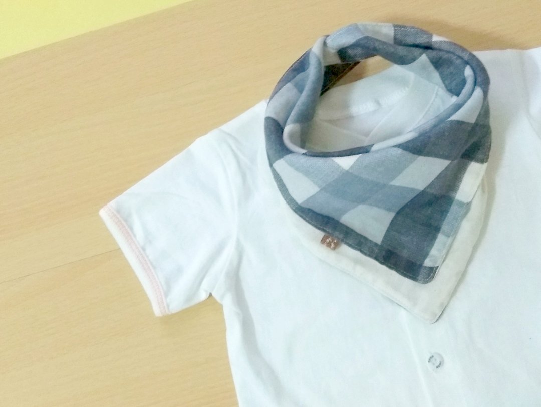 Baby Bib, Reversible Bandana Bib, Japanese Double Gauze Cotton, Gray Plaids - 围嘴/口水巾 - 棉 灰色