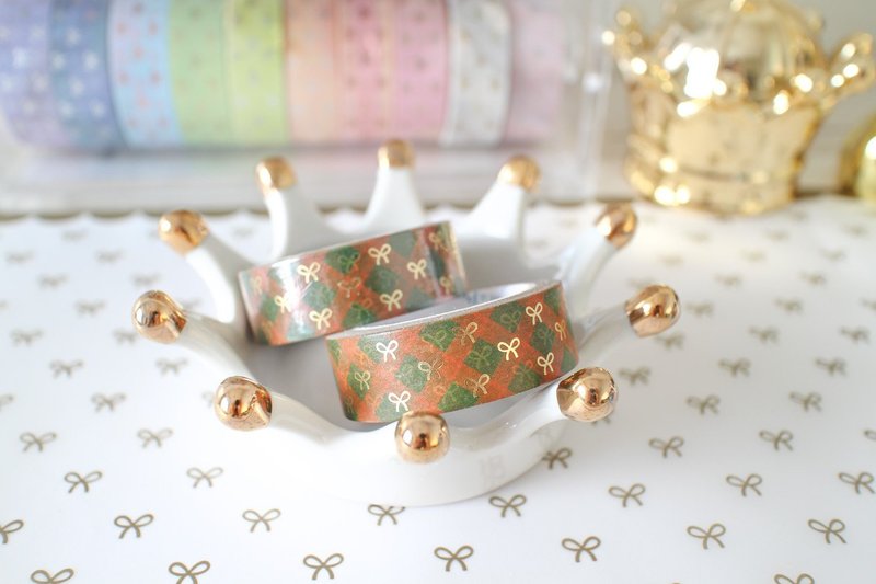 烫金纸胶带 －Fall Plaid 秋天格子烫金蝴蝶结 - 纸胶带 - 纸 多色