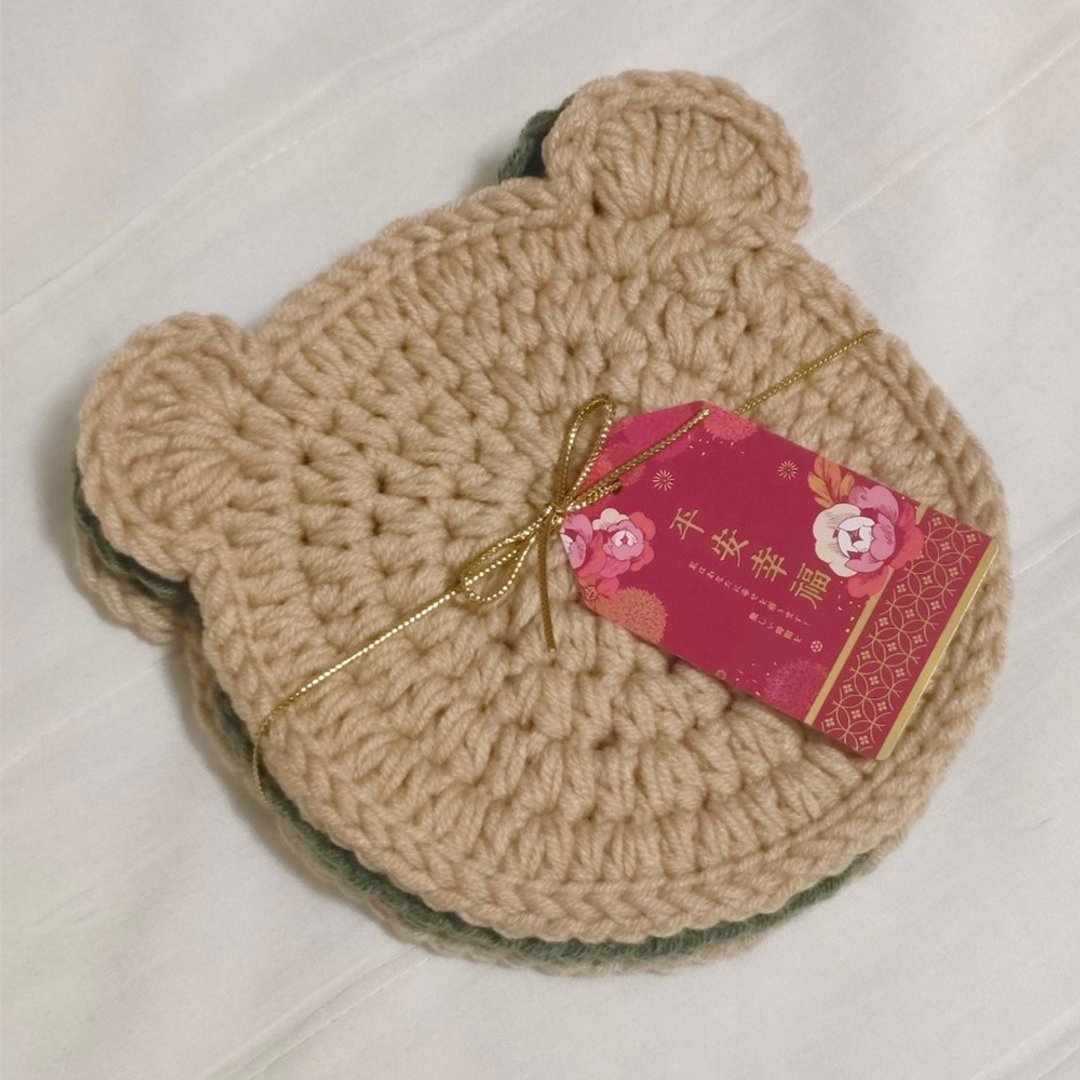 【毛线编织】成品 · 可爱小熊杯垫三入组 手工杯垫 隔热垫餐垫 - 餐垫/桌巾 - 棉 卡其色