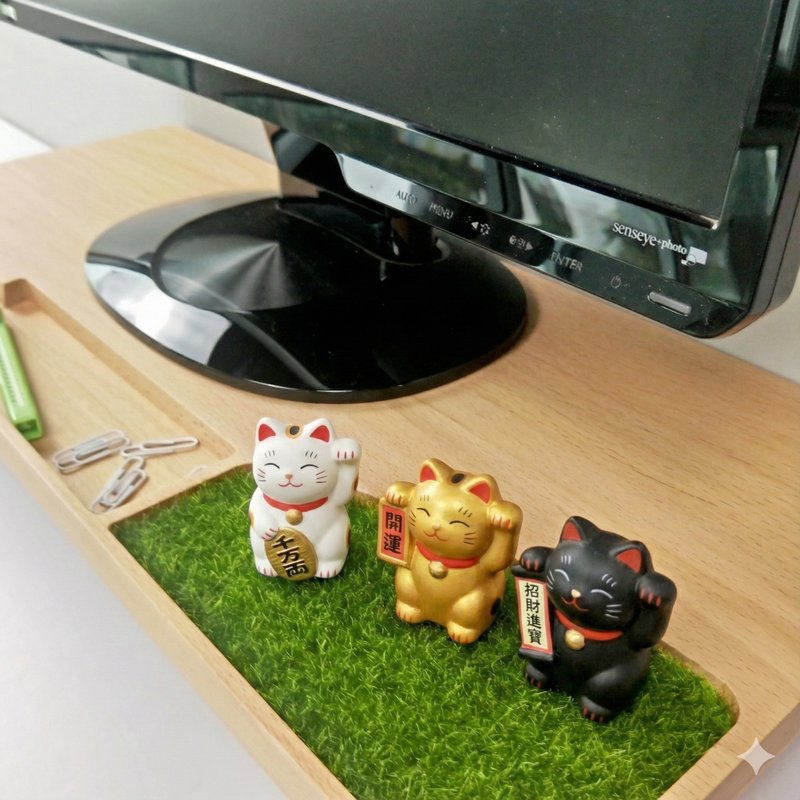 【加大尺寸屏幕架】屏幕增高架 键盘收纳平台 电竞键 全实木 - 摆饰 - 木头 卡其色