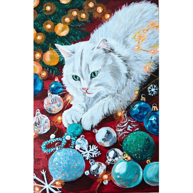 圣诞树下的猫咪原创艺术作品 送给爱猫人士的礼物 作者 RinaAr - 墙贴/壁贴 - 其他材质 多色