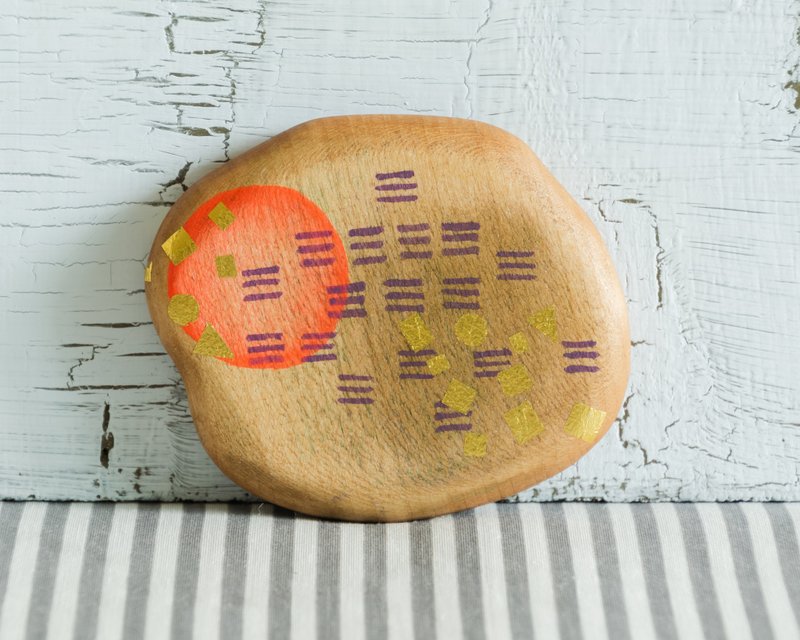 Abstract Hand Painted Wood Pocket Mirror (neon pink) - 彩妆刷具/镜子/梳子 - 木头 粉红色