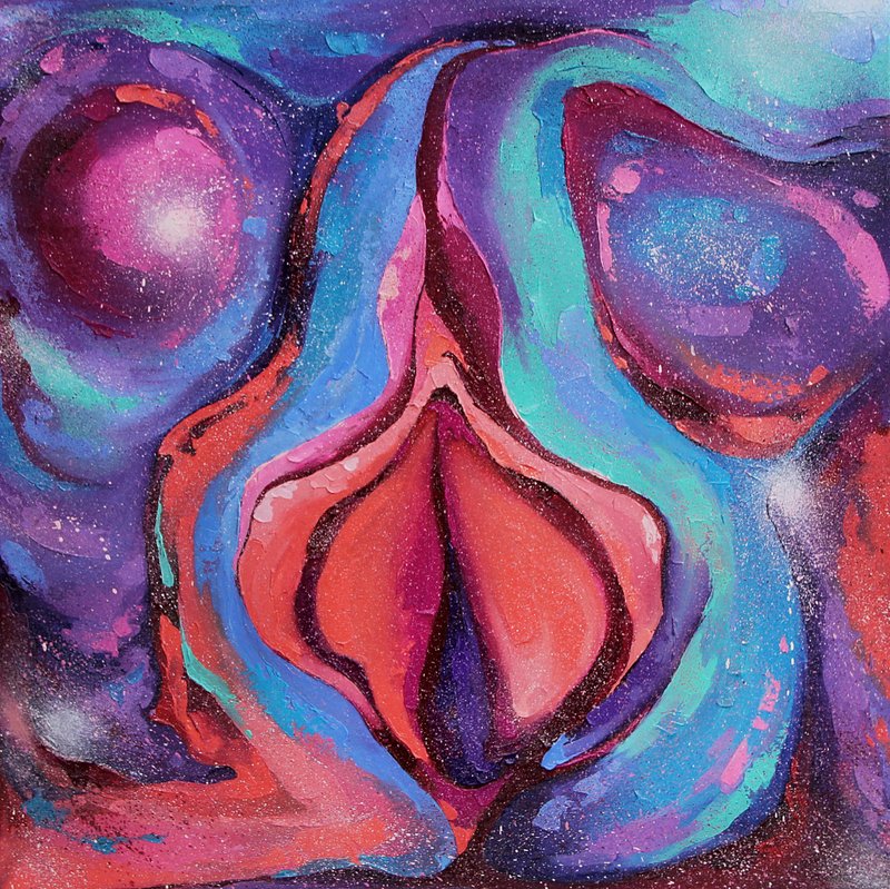 Yoni Painting Vulva Original Art Universe Artwok Abstract Wall Art Erotic Oil - 海报/装饰画/版画 - 其他材质 紫色