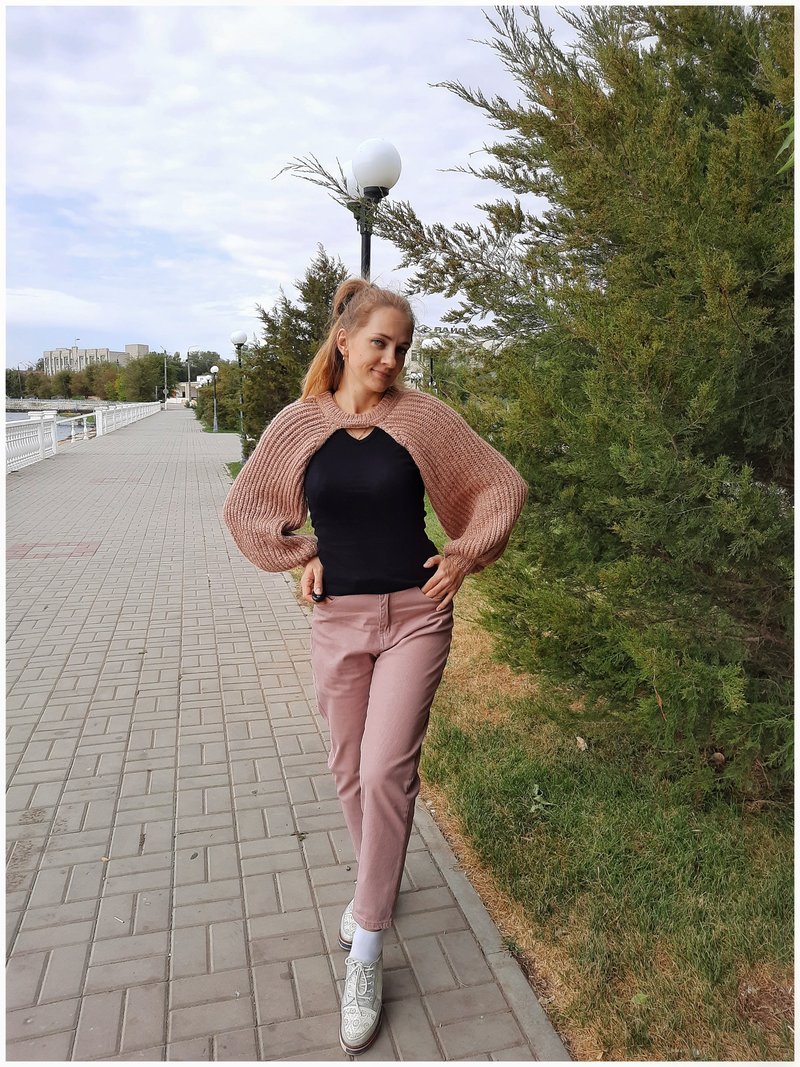 Crop sweater shrug , shrugs and boleros , hand knit sweater women , knit shrug - 女装针织衫/毛衣 - 羊毛 