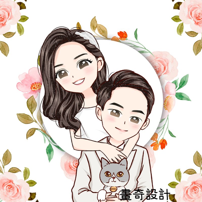 似颜绘 定制化 人像画 全家福 Q版人像 手绘 情侣 生日礼物 插画 - 订制画像 - 其他材质 