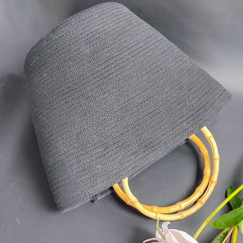 Small black bag with bamboo handles - 手提包/手提袋 - 棉．麻 黑色