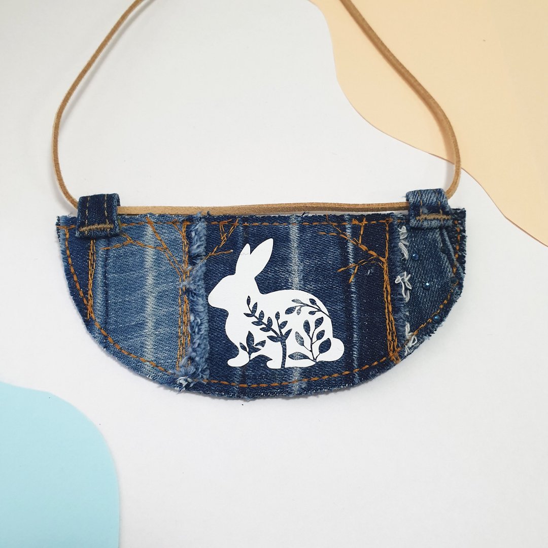Recycled denim necklace Jeans necklace OOAK jewelry - 项链 - 其他金属 蓝色