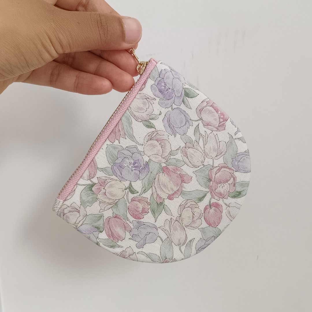 现货~半圆零钱包 / 收纳包 / 粉色郁金香 - 零钱包 - 棉 