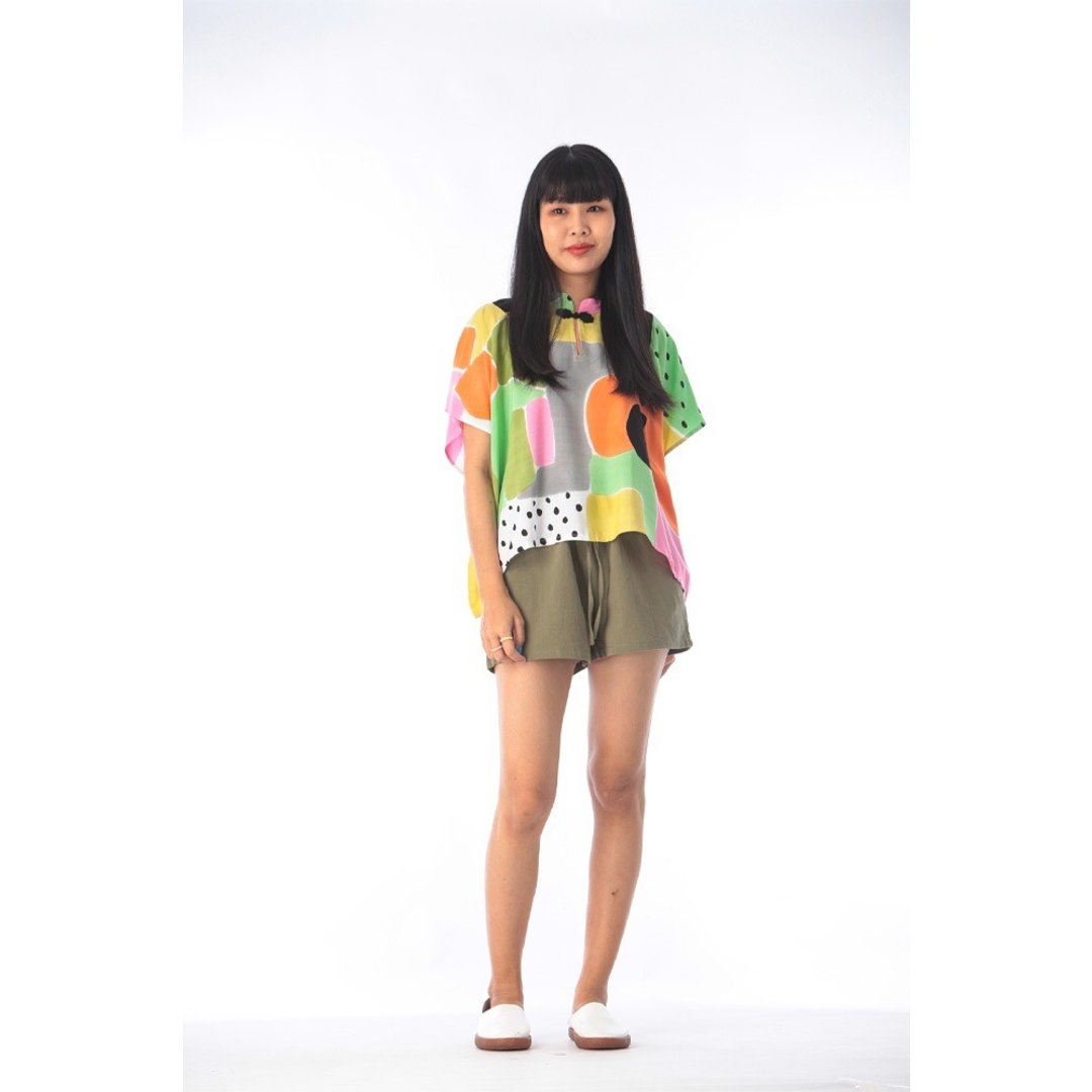 Blouse Chinese Style Cotton Rayon Free size - 女装上衣 - 棉 绿色